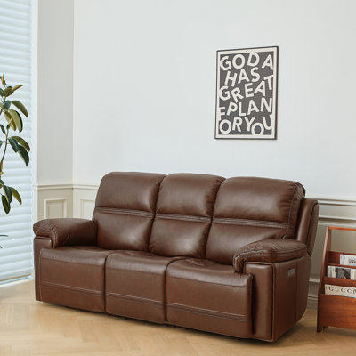 Canapé inclinable électrique en cuir véritable 44 po avec gravité zéro et port USB intégré