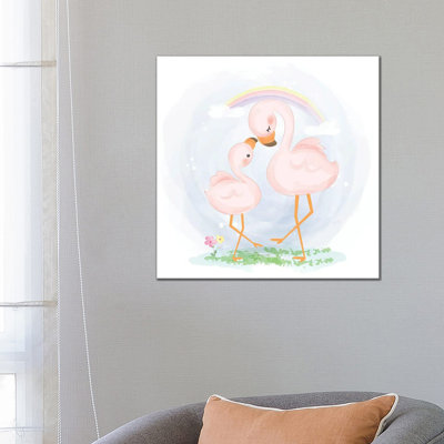 Mommy And Baby Flamingo by Art Mirano - Wrapped Canvas Painting