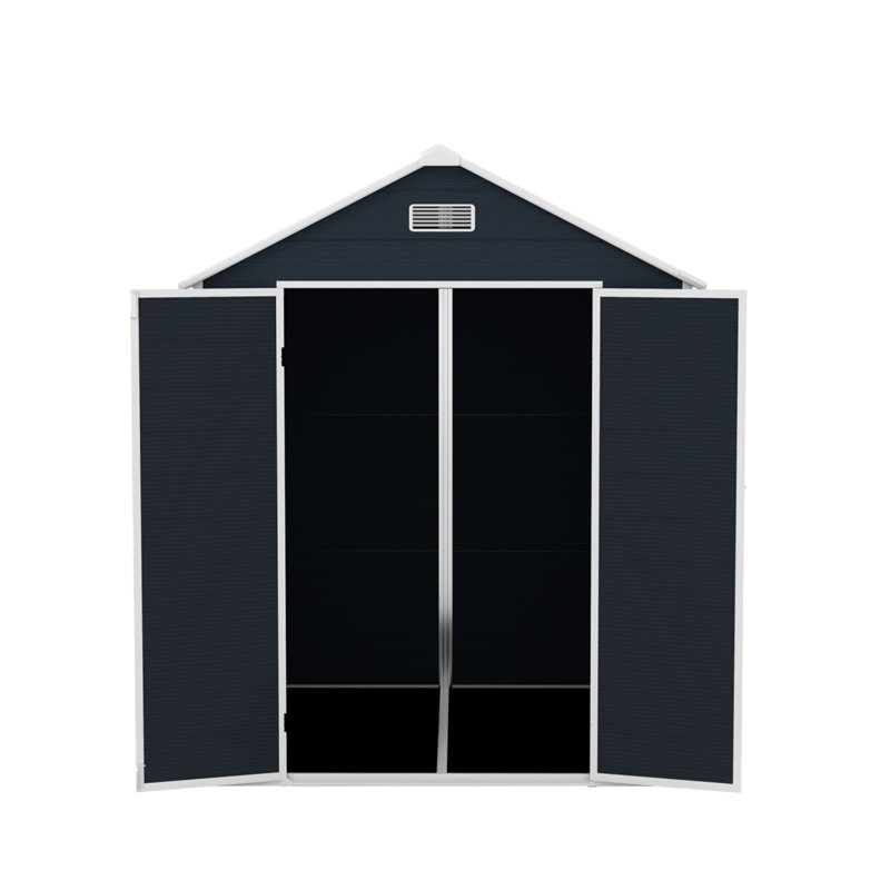Remise de rangement en résine 6 x 6 pi, espace de rangement spacieux, panneaux en PP de 12 mm d'épaisseur, fenêtres haute définition avec teinte gris foncé