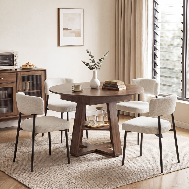 Ensemble de table de salle à manger Rohun, 5 Piece:Table, 4 Chairs, Brown, White