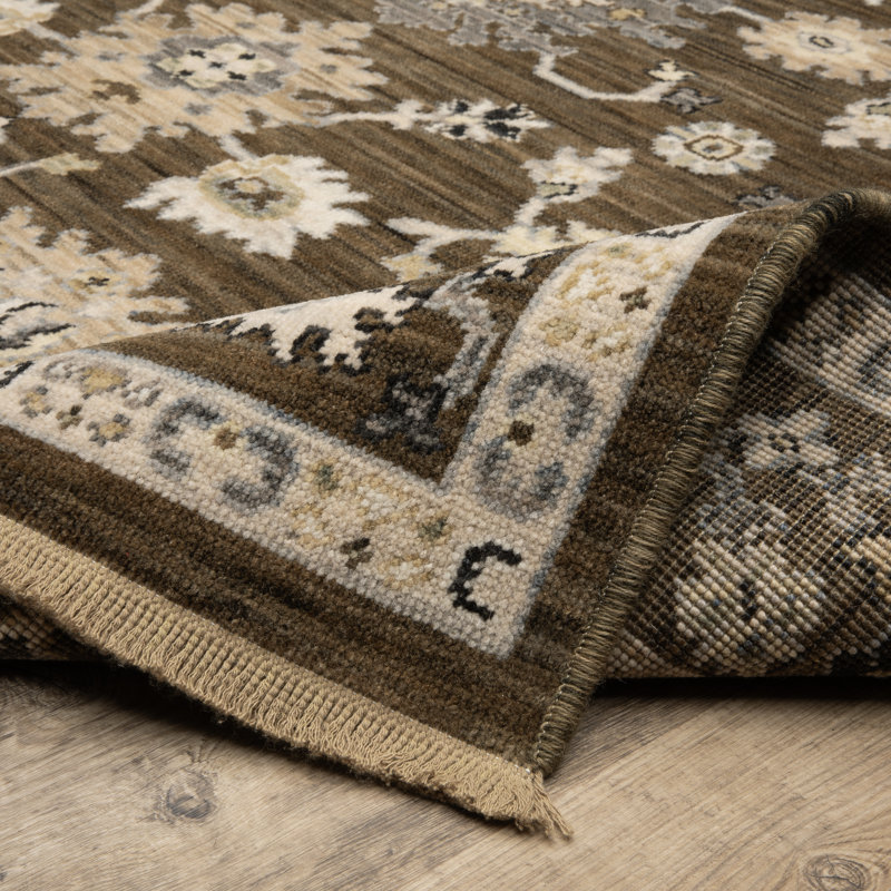Tapis brun / brun clair en laine Kuester, Rectangle 9 pi 10 po x 12 pi 10 po