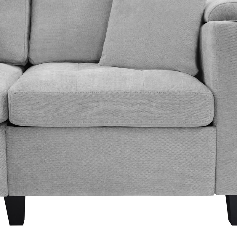 Canapé modulaire moderne en forme de U avec canapé-lit modulaire 115,7 po avec porte-gobelets intégré, Gris clair