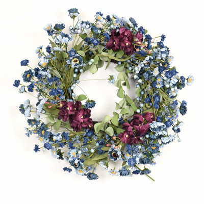 24" Artificial Farmhouse Blossom Cluster Berry Greenery Foliage Spring Summer Daisy Orchid Floral Wreath For Front Door