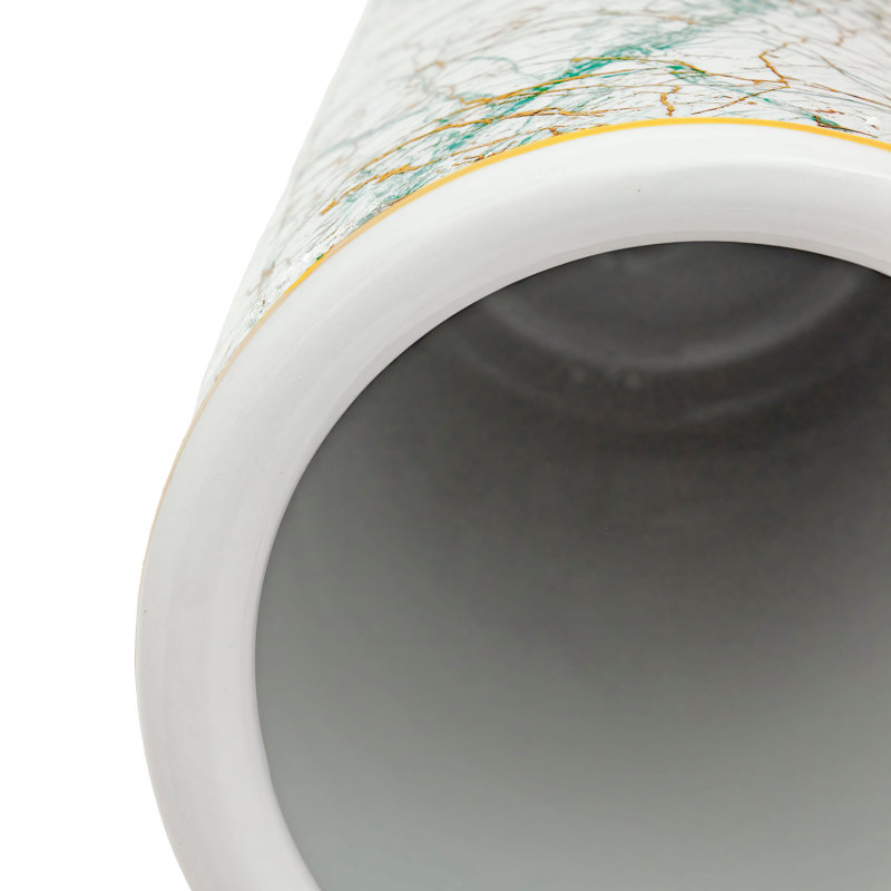 Handmade Porcelain Floor Vase, Green/Gold
