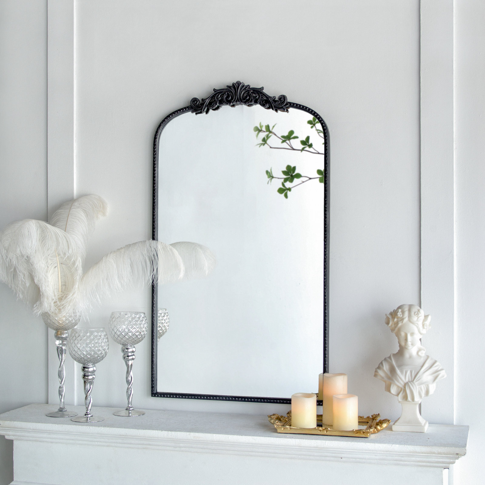 Emmeline Metal Arch Mirror, Black, 42" x 24"