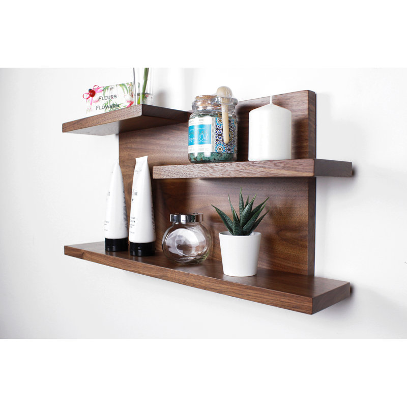 3 tablettes flottantes en bois massif, Noyer