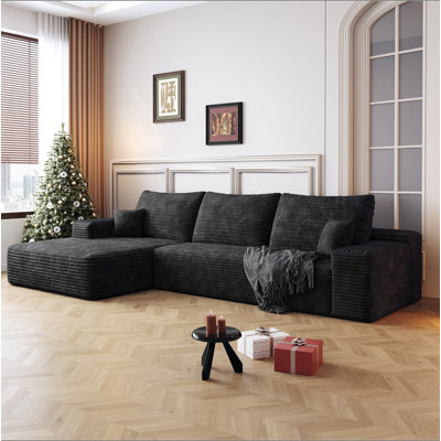 Canapé modulaire 107 po avec méridienne en L 107 po, canapé modulaire moderne avec assise profonde, canapé rembourré pour la chambre à coucher du salon, aucun assemblage requis, tissu en velours côtelé moelleux
