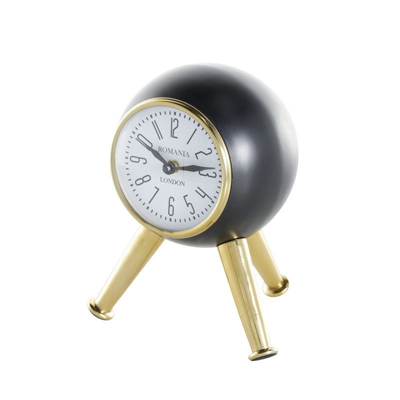 Black and Gold Analog Quartz Tripod Tabletop Clock