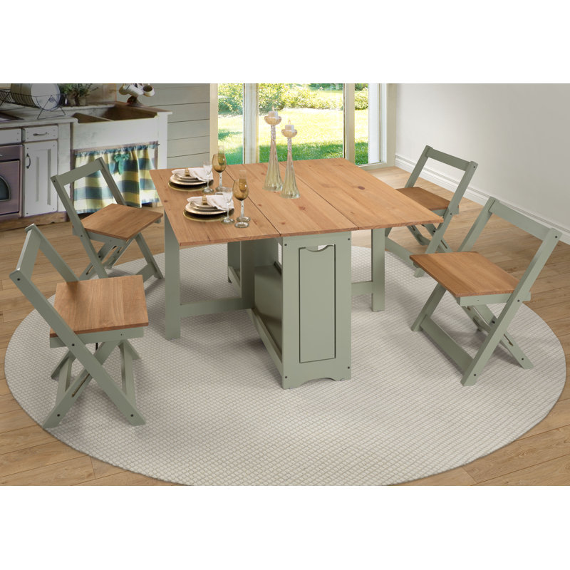 Portrain 5-Piece 45' W Space Saving Folding Dining Set with 4 Chairs, Solid Wood Drop Leaf Kitchen Table Set with Built-in Chair Storage Cabinet, Convertible Console Table for Small Spaces, Apartments & Balcony