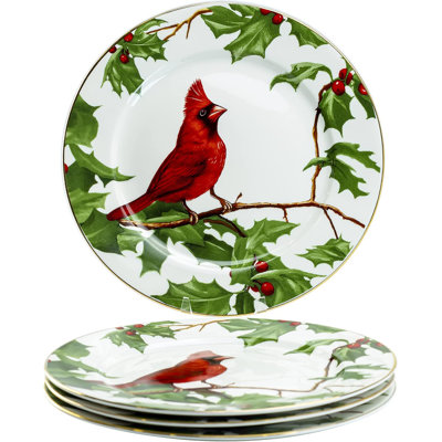 Assiette à dessert / à salade en porcelaine Cardinal Holly de Grace de 8 po (ensemble de 4)