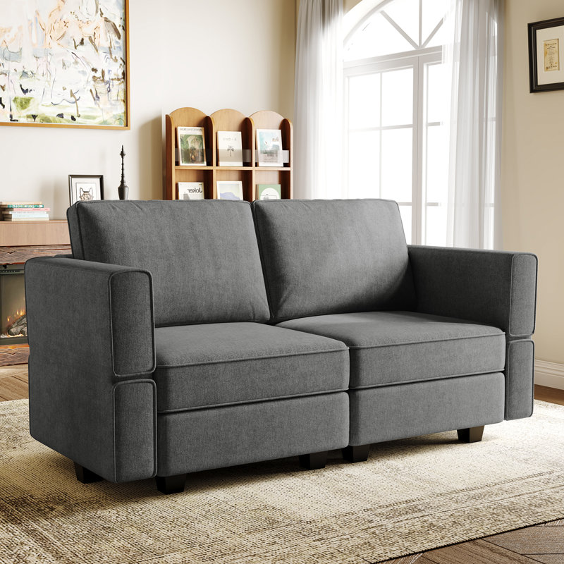 Upholstered Loveseat With Storage, Light Gray
