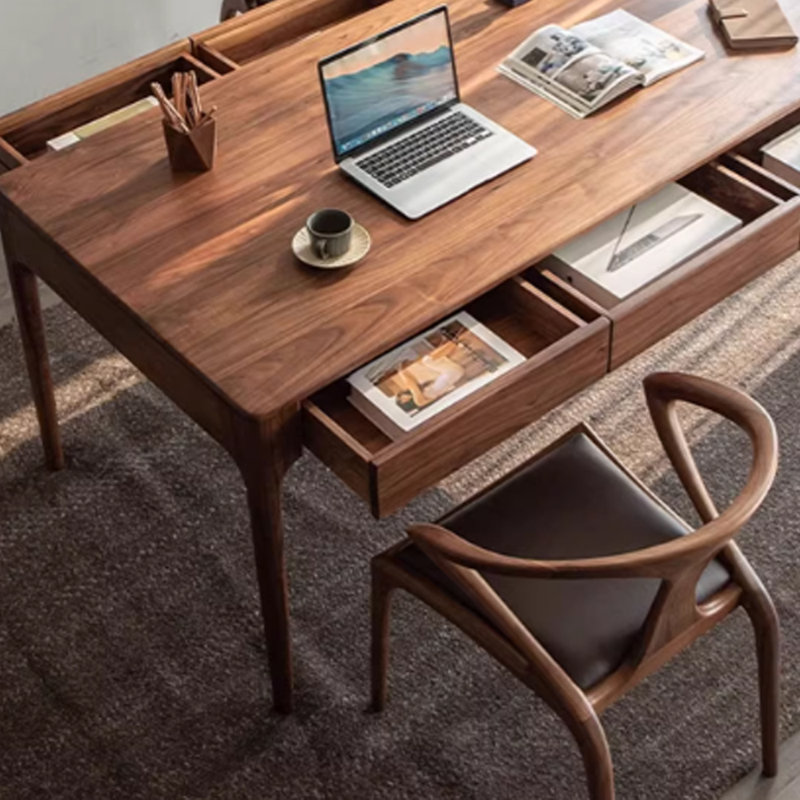 Bureau d'écriture en bois de noyer massif à six tiroirs, H 30,7 po x l 47,24 po x P 27,55 po