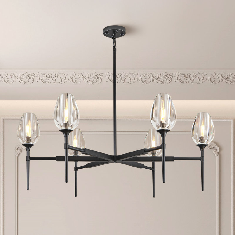 Lutina Light Chandelier with Cylinder Glass Shades for Living Room, Dining Room, Matte Black