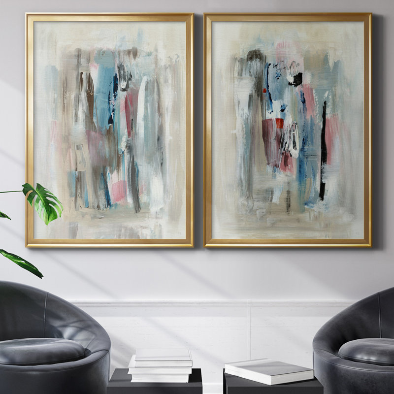 " Rain Shadow I " 2 - Pieces, No Mat, 26.5" H x 73" W x 1.5" D, Gold Framed Canvas