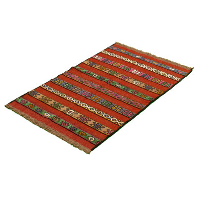 Tapis décoratif en laine cuivre foncé 3 pi 4 po x 5 pi 1 po one-of-a-kind noué à la main new age