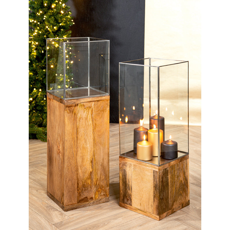 2 Piece Glass Tabletop Hurricane Set, 91cm H x 26cm W x 26cm D