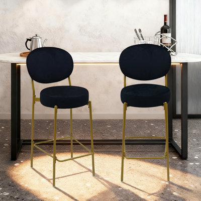 Ensemble de 2 tabourets de bar rembourrés en velours avec tabouret de comptoir rond avec dossier et repose-pieds pour îlot de cuisine
