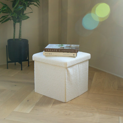 Go-Poufs Knock-Down Medium Cube Teddy Boucle Storage Ottoman | 15"x15"x15" | by Lifestyle Group Distribution