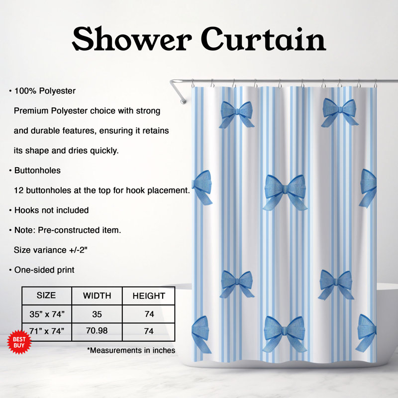 Bow Charm - Premium Shower Curtain, 74" H x 71" W