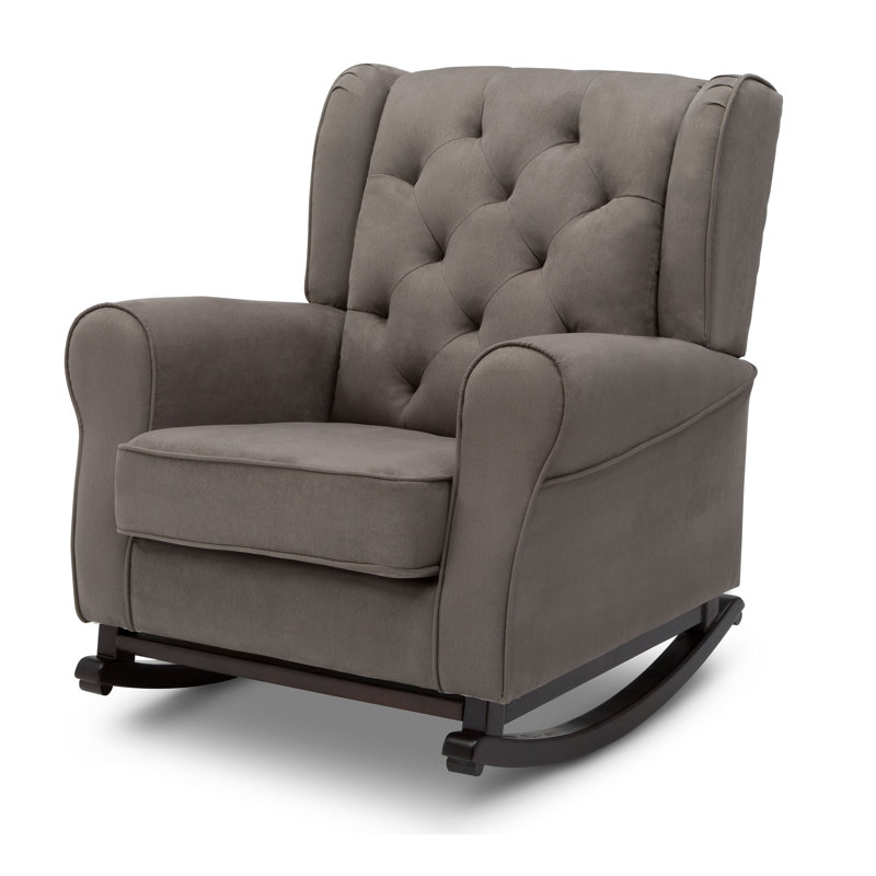 Graphite Microfiber Upholstered Nursery Rocking Chair with Wood Rocker Feet