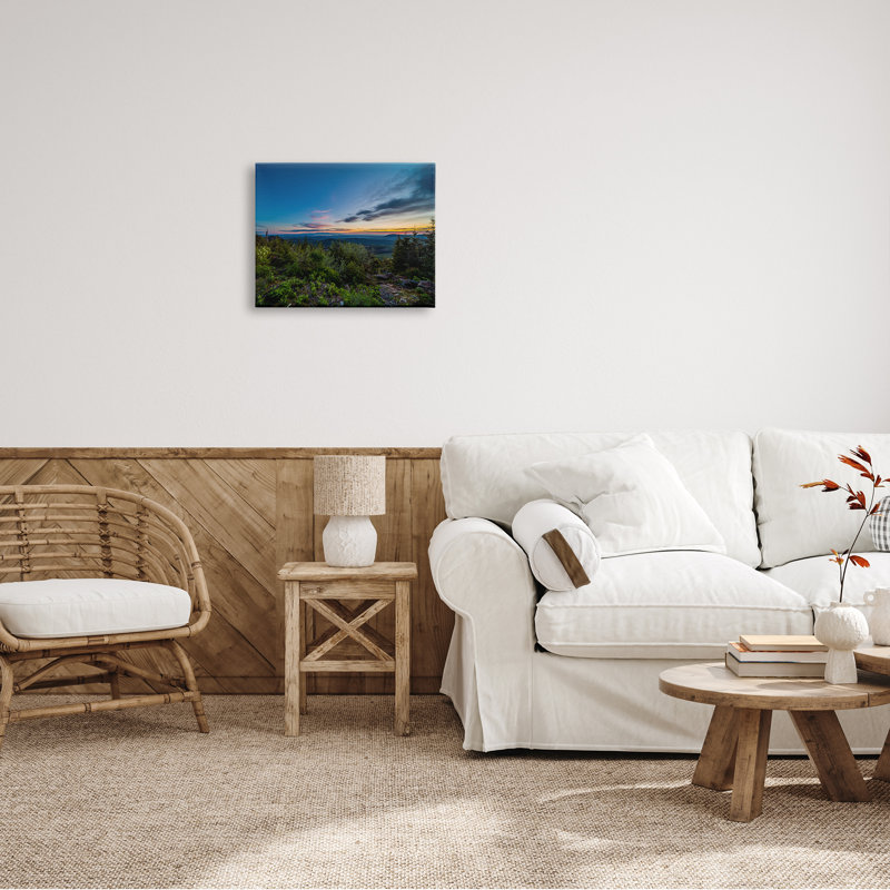 «Dense Brush Sunset Landscape Blue Sky Modern», Plaque de bois, H 16 po x l 20 po