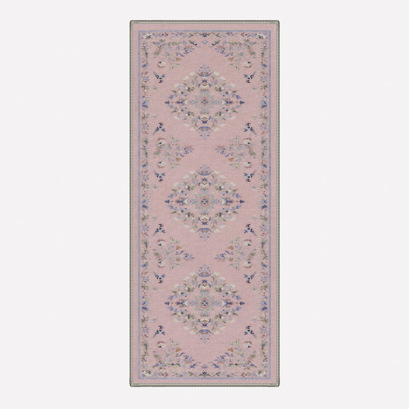 Abadou Auraflora Floral Birds Machine Washable Pink / Blue / Green Indoor Area Rug with Non-Slip Backing, Runner 2' x 7'