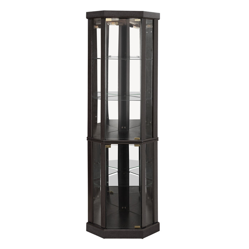 Lighted Corner Curio Cabinet - Elegant Glass Display Case For Living Room & Bar Storage - Perfect For Antique Collections & Wine - Includes Built-In Lighting - BLACK