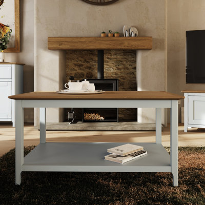 Daris Coffee Table With Storage Shelf. Solid Oak Top.