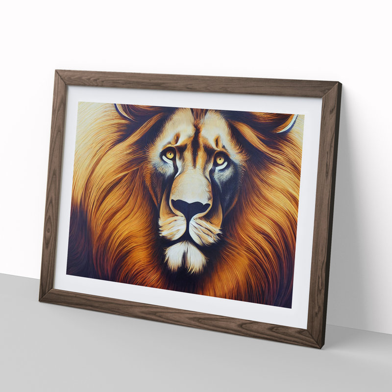 Stunning Lion 1 Piece Single Picture Frame Wall Art, 25cm H x 34cm W x 2cm D, Walnut Framed