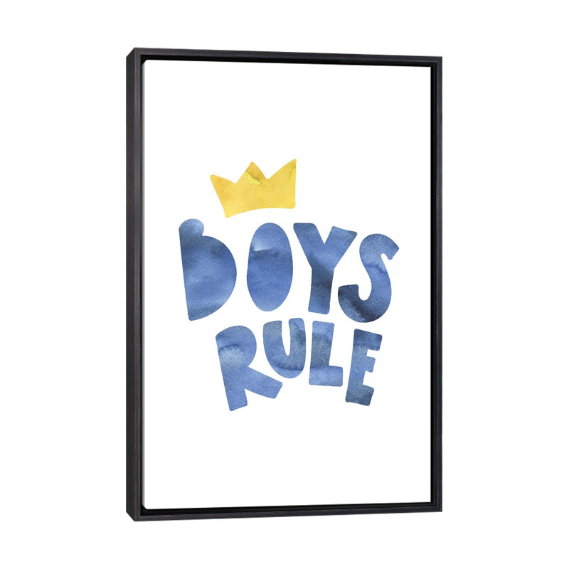 Garçons règle - impression d'art textuel, H 26 po x l 18 po x 1,5 po, Toile avec cadre noir patiné, Pas de tapis