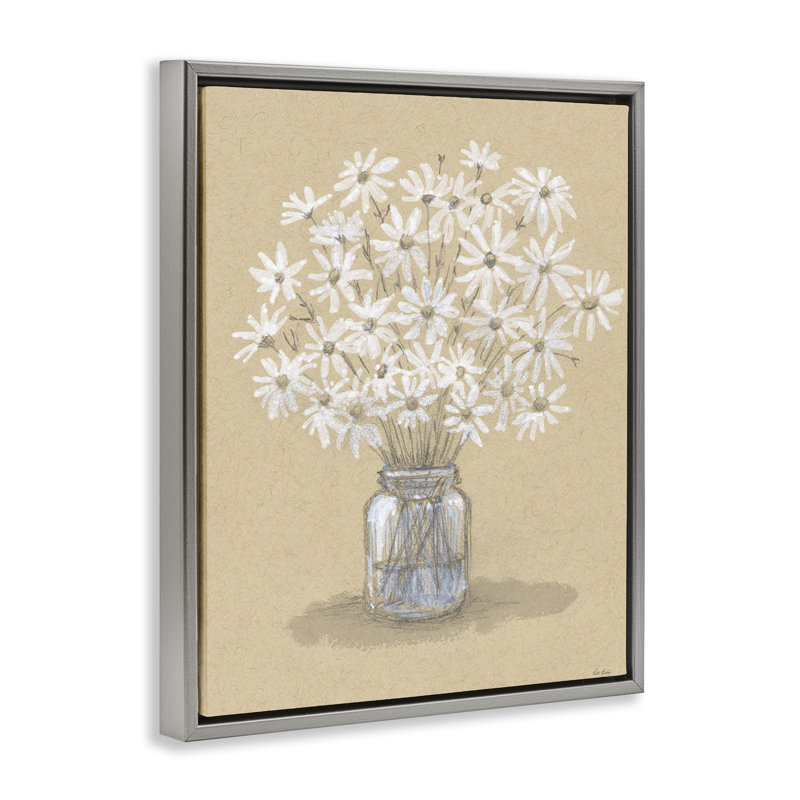 Cadre flottant à motif de marguerites, design par Patti Bishop, H 21 po x l 17 po, Cadre flottant gris lustré