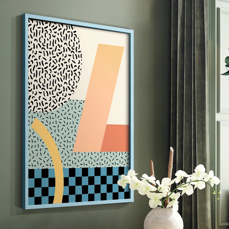 «Modern Memphis IV», reproduction encadrée - bois massif, Cadre simple bleu, H 10 po x l 8 po