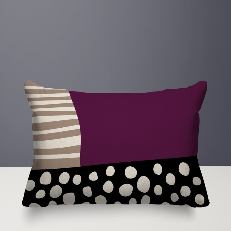 Oreiller rectangulaire réversible intérieur / extérieur Ekon, H 18 po x l 25 po, Mauve / noir / blanc cassé