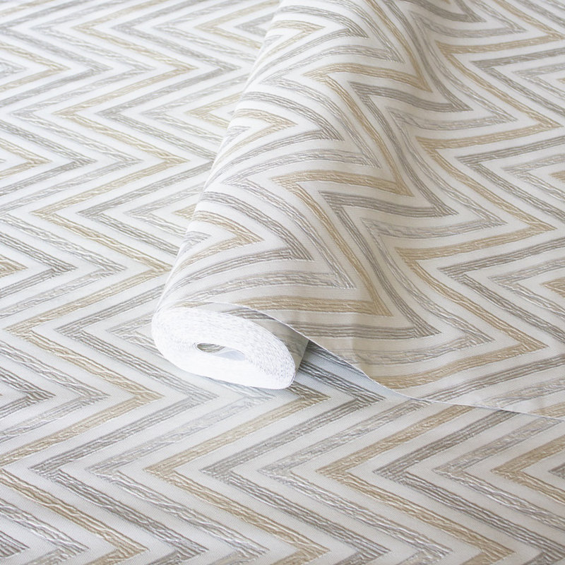 Papier peint géométrique à motif zigzag, Argent argent