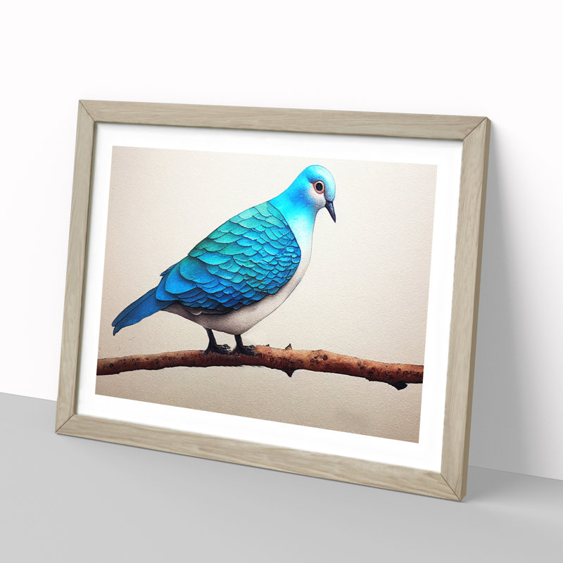 Dove Bird In Watercolour Vol.6 - Single Picture Frame Print, Oak Framed, 25cm H x 34cm W x 2cm D