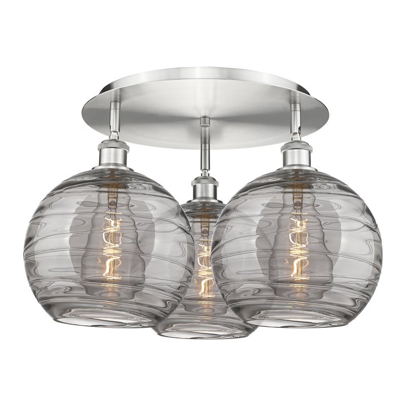 Essex Glass Flush Mount, Satin Nickel, 12.63" H x 21.75" W x 21.75" D