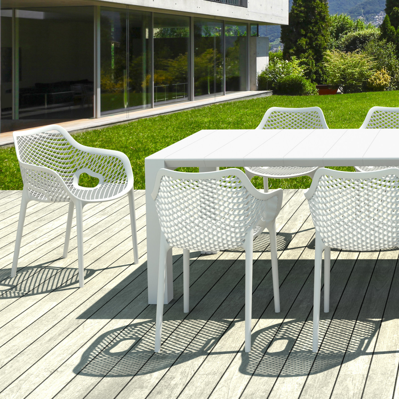 Farrah 118" Patio Dining Set, White