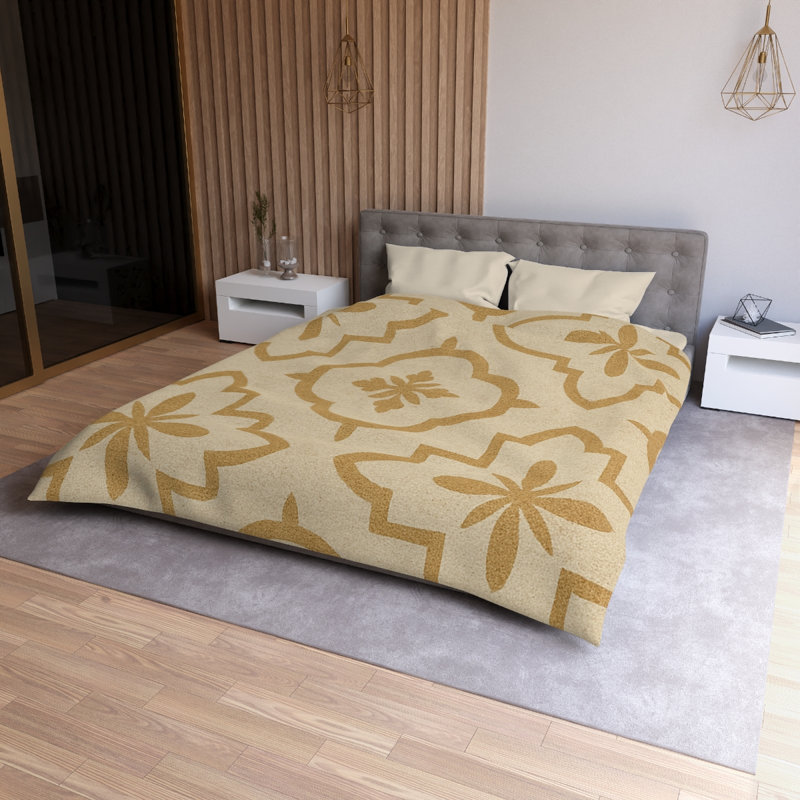 Microfiber Duvet Cover Boho Style, Design 34, Queen Duvet Cover, Cream