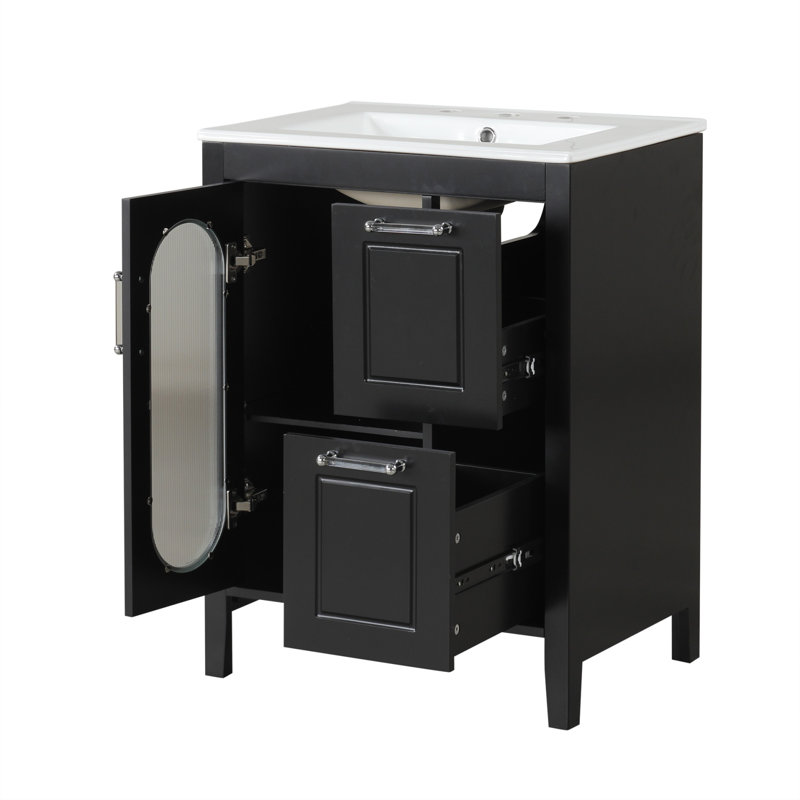 Meuble-lavabo sur pied simple 24 po avec comptoir en céramique 24 po, Noir