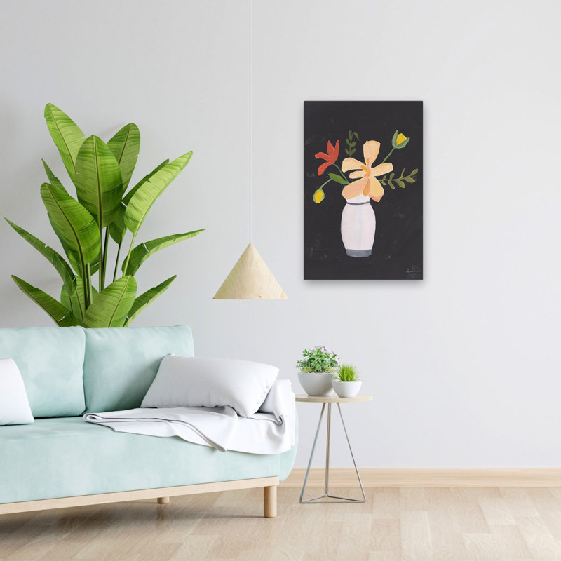 Floral sur fond noir II - beige bouquet noir brun, H 24 po x l 16 po