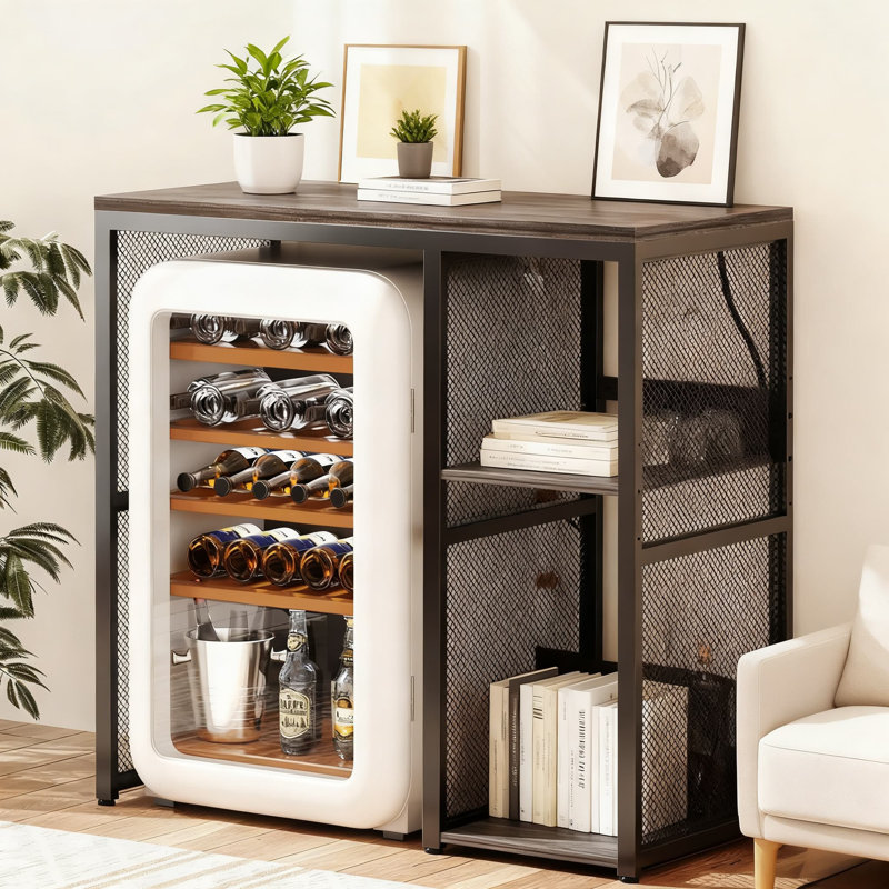 Mini support de réfrigérateur avec prise de courant, support pour micro-ondes avec tablettes de rangement, organisateur de cuisine peu encombrant avec station de charge et tablette réglable