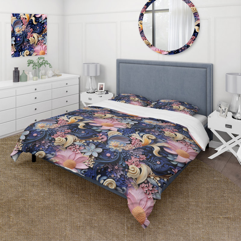 Ensemble de housse de couette à motif cachemire roses et mauves, Housse de couette pour grand lit et 2 taies décor
