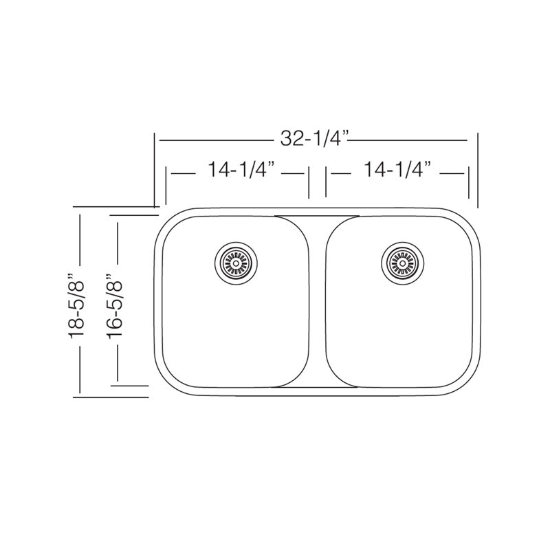32-1/4" Double Equal Bowl Undermount Sink