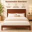 Base de lit plateforme grand en bambou avec tête de lit haute, base de lit avec 12 lattes en peuplier, aucun sommier requis, assemblage facile, brun-686426084