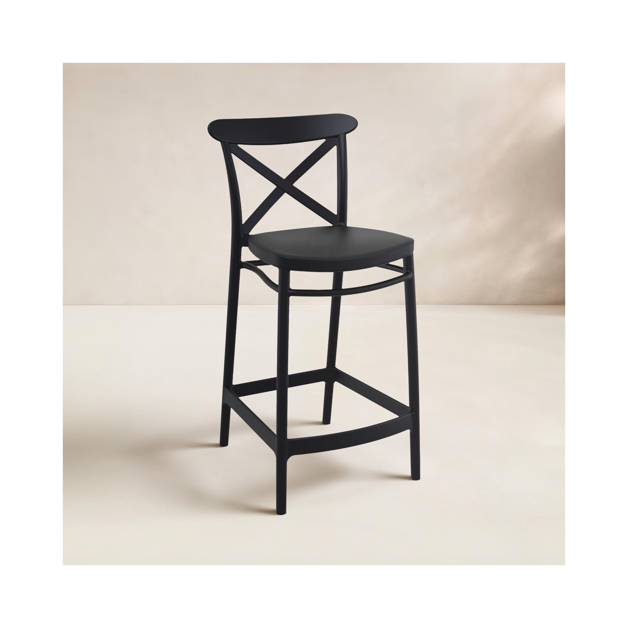 Bijou Outdoor Bar Stool, Black, Counter Stool (25.6" Seat Height)