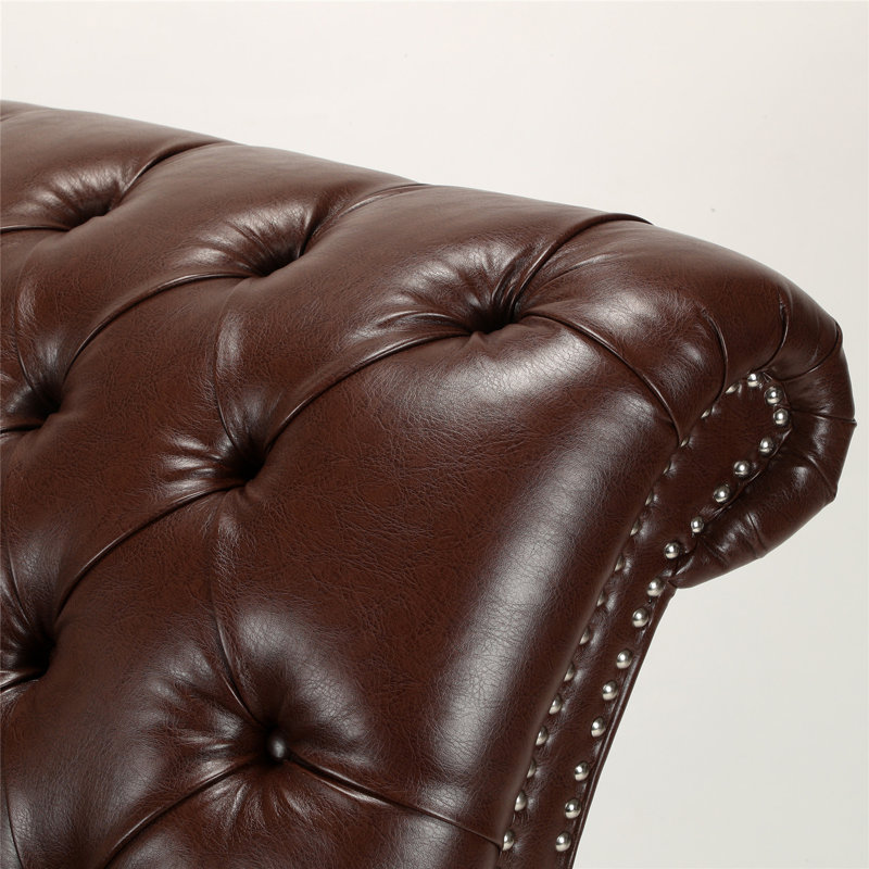 Chaise longue capitonnée en similicuir sans accoudoirs, Simili cuir brun foncé