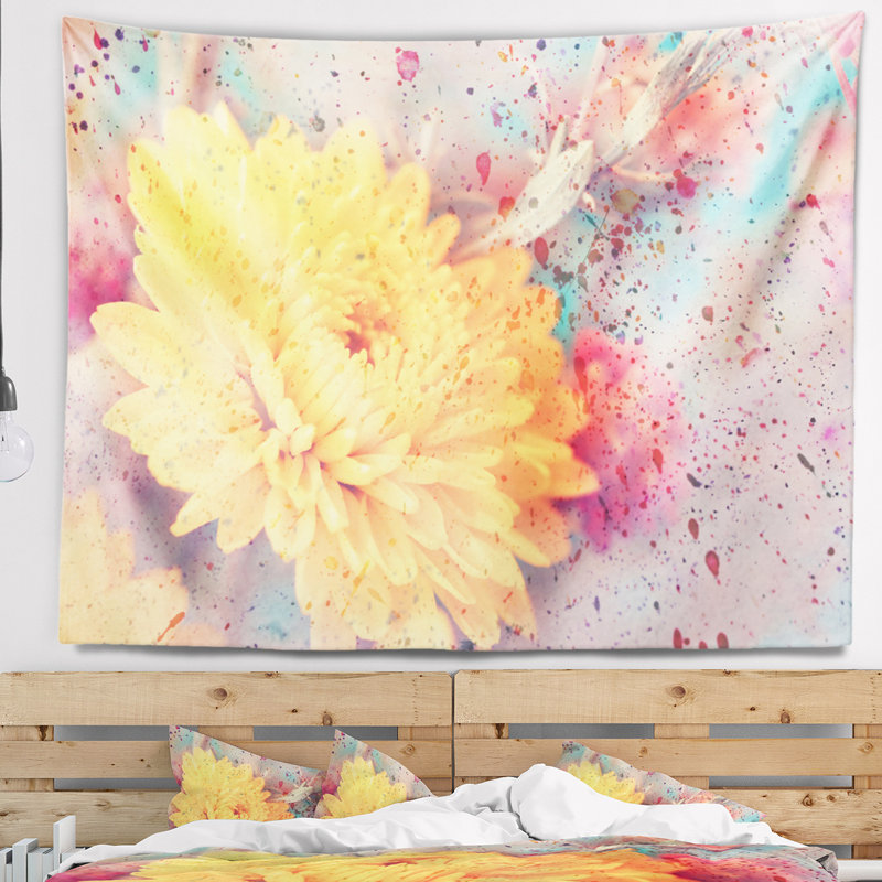 Tapisserie «Aster Flower» avec éclaboussures d'aquarelle, H 78 po x l 92 po