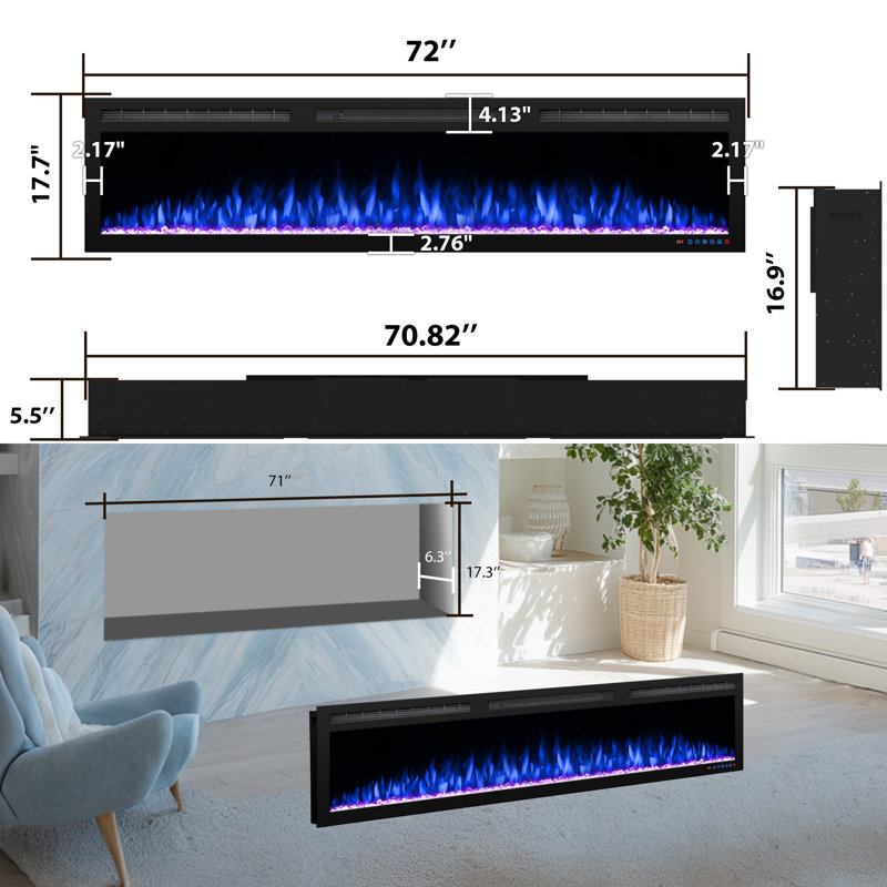 Beldin WiFi-Enabled Electric Fireplace with Alexa or App, 17.71'' H X 72'' W X 5.96'' D