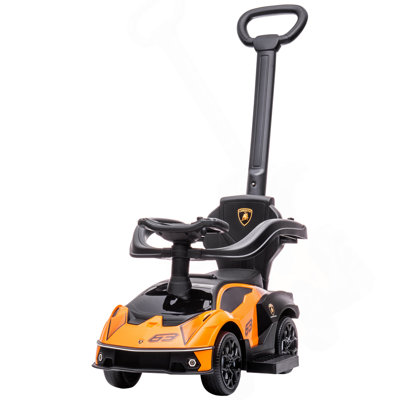 Aosom 2-In-1 Ride On Push Car For Toddlers 1-3, Licensed Lamborghini Stroller Sliding Car, Push-Along With Under Seat Storage Horn Engine Sound And Steering Wheel, Manual, Orange