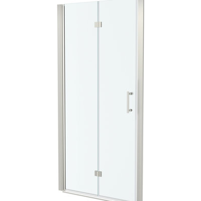 30"W X 72"H Tempered Glass Shower Door, Brushed Nickel - Hinges, Space Saving Bathroom Product Adjustable For Various Wall Configurations